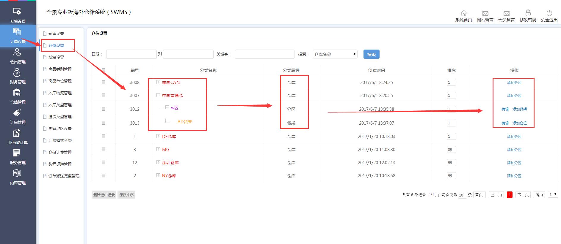 海外倉訂單設(shè)置倉位設(shè)置界面